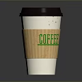 Disposable Coffee Cup With White Paper Body Brown Ribbed Sleeve And Black Lid