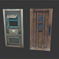 Vintage Wooden Doors with Small Windows Mail Slot and Metal Handle on Rustic Design