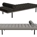 Modern Tufted Footstool With Rolled Cushion And Metal Legs In Dark And Light Tones