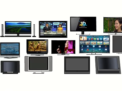 Various Modern Televisions Featuring Different Display Screens Showcasing Scenery People And 3D Interface 3d model