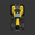 Modern Yellow Tractor With Large Wheels Transparent Cabin And Black Rims