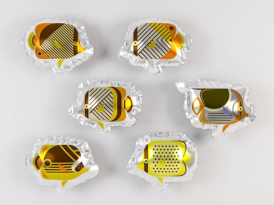 Inflatable Fish Shaped Decorations with Silver Yellow Gold Colors and Grid Striped Patterns 3d model