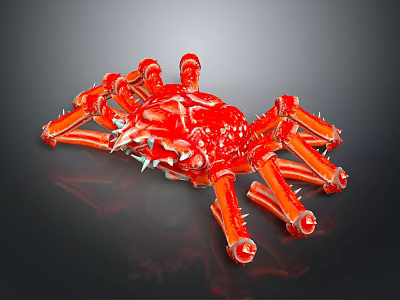 Vibrant Red Spiny Crab Aquatic Animal With Shiny Exoskeleton And Long Legs 3d model