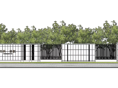 Modern Black Iron Entrance Gate With Grid Design And Green Trees Background 3d model