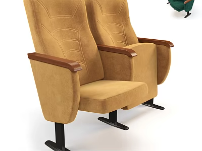 Double Brown Leisure Chairs With Wooden Armrests And Black Metal Padded Seats 3d model