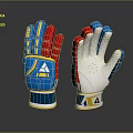 Colorful Athletic Sports Gloves With Blue Red White Design And Brand Logo