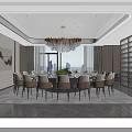 Elegant Private Dining Room With Round Table Comfortable Chairs Chandelier And City View