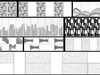 Collection of Various Black and White Decorative Patterns and Textures Including Geometric and Urban Elements 3d model