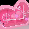 Pink Heart Shaped Display Space With Bench Ferris Wheel And Heart Patterns