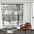 French Curtain Fabric Curtain 3d model