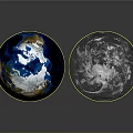 Blue Earth Globe And Transparent Crystal Sphere With Land Ocean Details On Dark Reflective Background