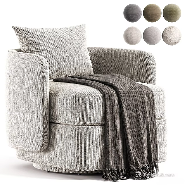 Modern Light Gray Textured Fabric Single Sofa With Pillow And Knitted Blanket For Home Decor 3d model 