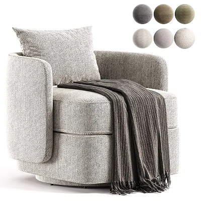 Modern Light Gray Textured Fabric Single Sofa With Pillow And Knitted Blanket For Home Decor 3d model
