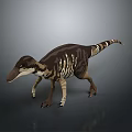 Realistic 3D Dinosaur Model With Brown And White Stripes Standing On Gray Background 3d model