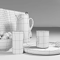 Decorative Ornament Set With Newspaper Glass Pitcher Wooden Bowl Limes Tray And Glass With Lemon