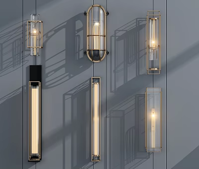 Modern Elegant Wall Sconces With Metal Frames Glass Shades And Illuminated Shadow Effects 3d model