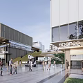 Vibrant Modern Commercial Street With Pedestrians Shops Outdoor Shopping Area Glass Facades And Walkway