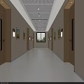 Modern Elevator Hallway With Wooden Doors Glass Panels Artworks Grille Ceiling And Window