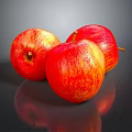 Three Fresh Juicy Red Apples With Vibrant Color And Shiny Skin On Dark Reflective Surface
