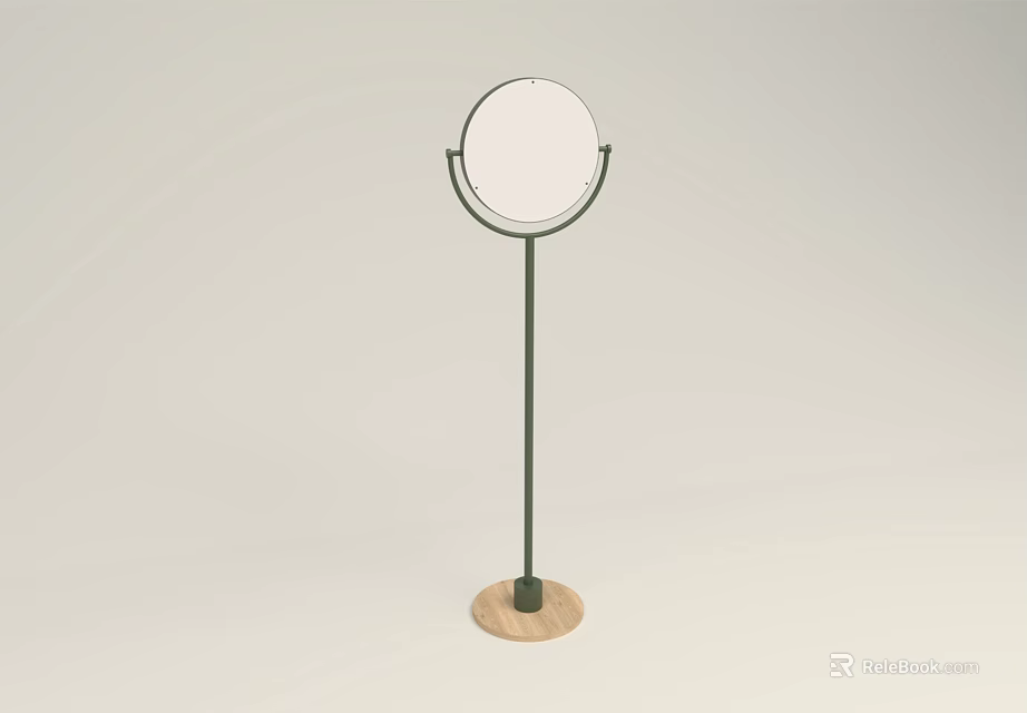 Modern Minimalist Floor Lamp With Round Shade Black Pole And Wooden Base 3d model 