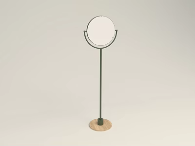 Modern Minimalist Floor Lamp With Round Shade Black Pole And Wooden Base 3d model
