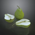 Fresh Green Pears with One Whole and Two Sliced on Dark Background