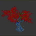 Single Tree With Purple Flowers Thick Trunk And Exposed Roots On Dark Background