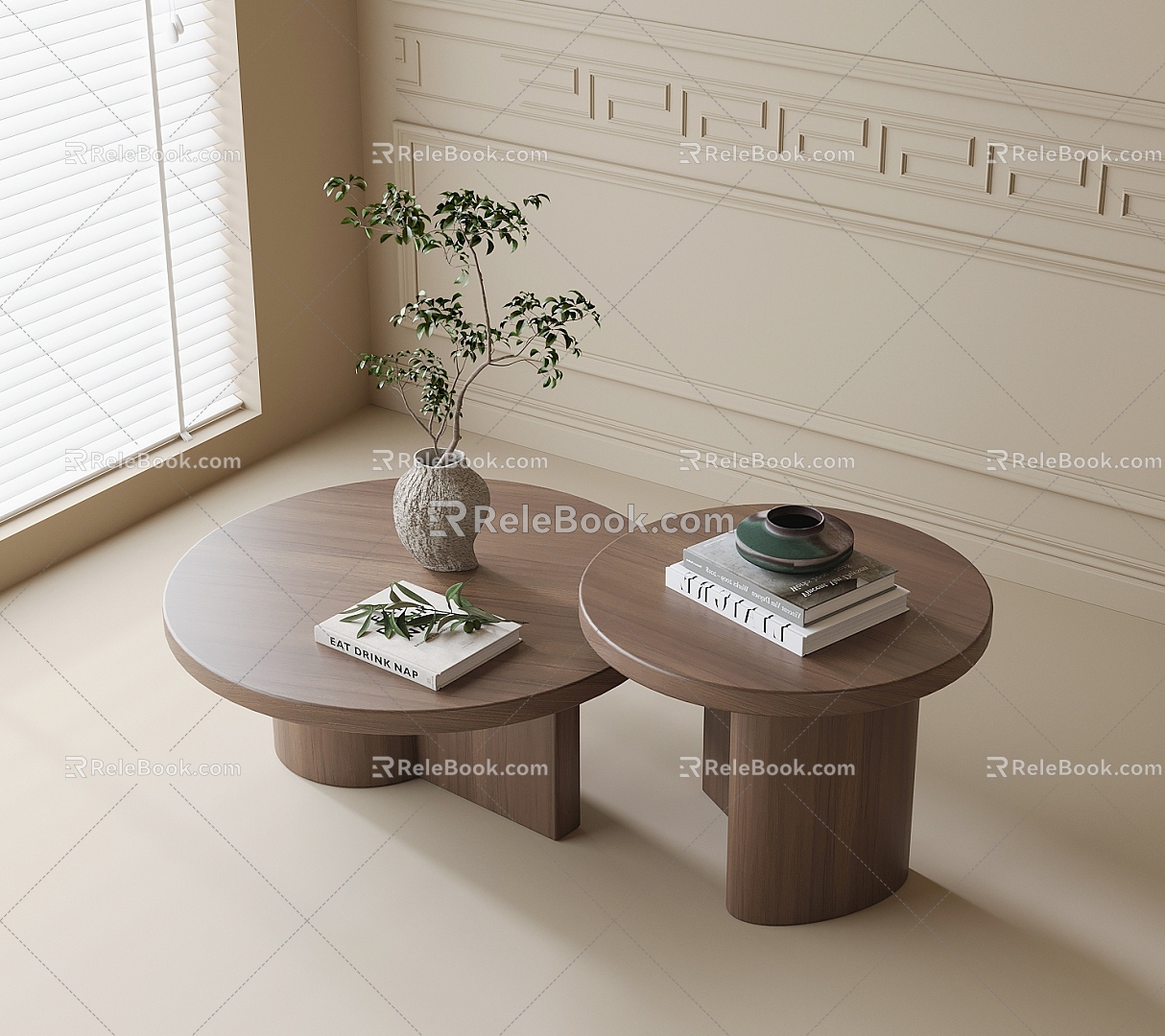 Tea table books plant ornaments 3d model