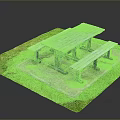 Wooden Picnic Table With Benches On Concrete Base And Grass Area