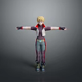 Blonde Haired Character in Purple Jacket with Red Accents Blue Pants Black Gloves Boots Arms Outstretched
