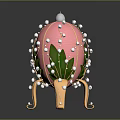 Pink Decorative Egg With White Pearls Green Leaves And Golden Stand