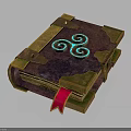 Ancient Grimoire Featuring Purple Cover Golden Edges Blue Spiral Design And Red Ribbon Bookmark