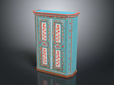 Blue Decorative Cabinet With Hand Painted Floral Patterns Traditional Design And Ornate Detailing 3d model
