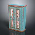 Blue Decorative Cabinet With Hand Painted Floral Patterns Traditional Design And Ornate Detailing