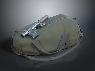 Tactical Firearm With Scope Resting On Green Canvas Duffle Bag 3d model
