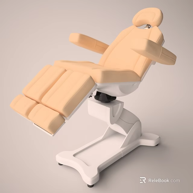 Medical Treatment Chair With Beige Upholstered Seat Armrests And White Adjustable Base 3d model 