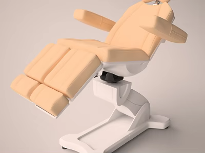 Medical Treatment Chair With Beige Upholstered Seat Armrests And White Adjustable Base 3d model