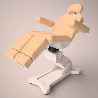 Medical Treatment Chair With Beige Upholstered Seat Armrests And White Adjustable Base 3d model