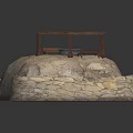 Garden Ornament With Stone Base Hexagonal Wooden Fence And Circular Well Opening