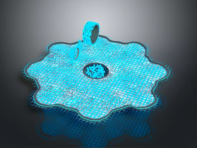 Luminous Blue Flower Shaped Grid Scenery With Circular Hole And Bottom Reflection 3d model