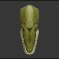 Green Crocodile Head Figure With Sharp Teeth And Red Eyes 3d model