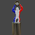 Red Blue White Humanoid Statue With Silver Cylindrical Base Holding Circular Clock Design Daily Necessity