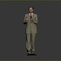 Man In Beige Suit Giving Speech With Open Hands Gesture And Smiling Face 3d model