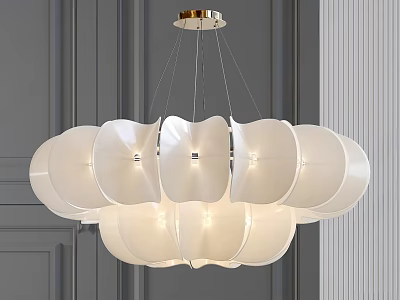Modern White Petal Shaped Layered Chandelier with Soft Light on Gray Wall 3d model
