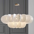 Modern White Petal Shaped Layered Chandelier with Soft Light on Gray Wall