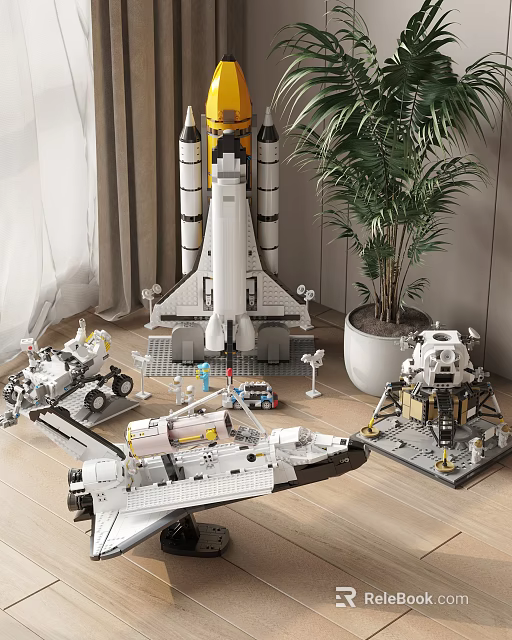 Toy Dolls In Space Theme With Shuttle Lunar Rover And Lander Models 3d model 