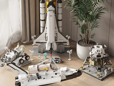 Toy Dolls In Space Theme With Shuttle Lunar Rover And Lander Models 3d model
