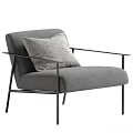Modern Leisure Chair With Beige Fabric Cushion And Black Metal Armrest Frame