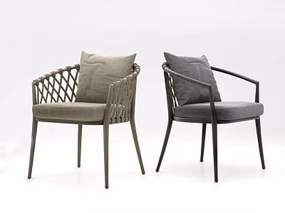 Modern Accent Leisure Chairs with Woven and Sleek Armrest in Beige and Gray Tones 3d model