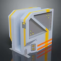 Modern Industrial Gate With Geometric Design Gray Yellow Orange Stripes And Control Panel Details